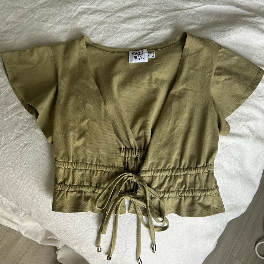 Princess Polly Olive Green Tie Top